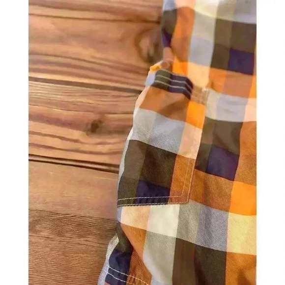 Mini Boden Boys Swim Trunks Plaid Cargo Orange Lined Board Shorts - Picture 4 of 5
